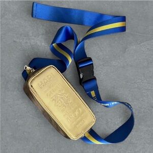 Harbin x Mukzin Gold Fanny Waist Bag (Fanny Pack) with Blue/Yellow Strap